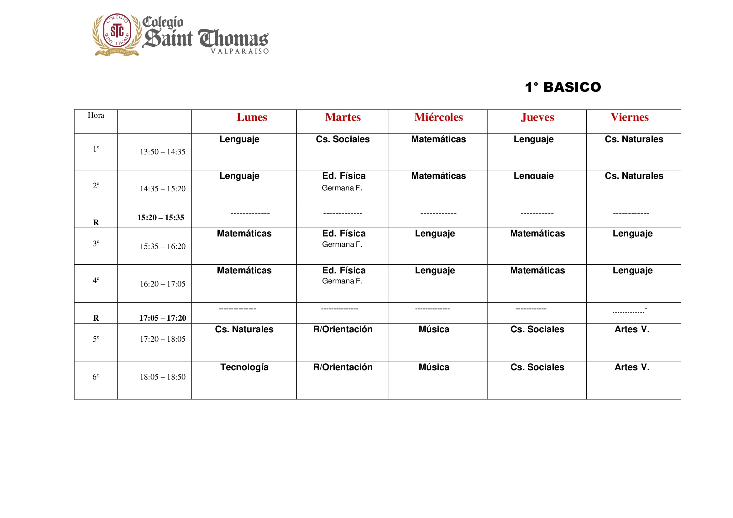 Horario 1° Básico
