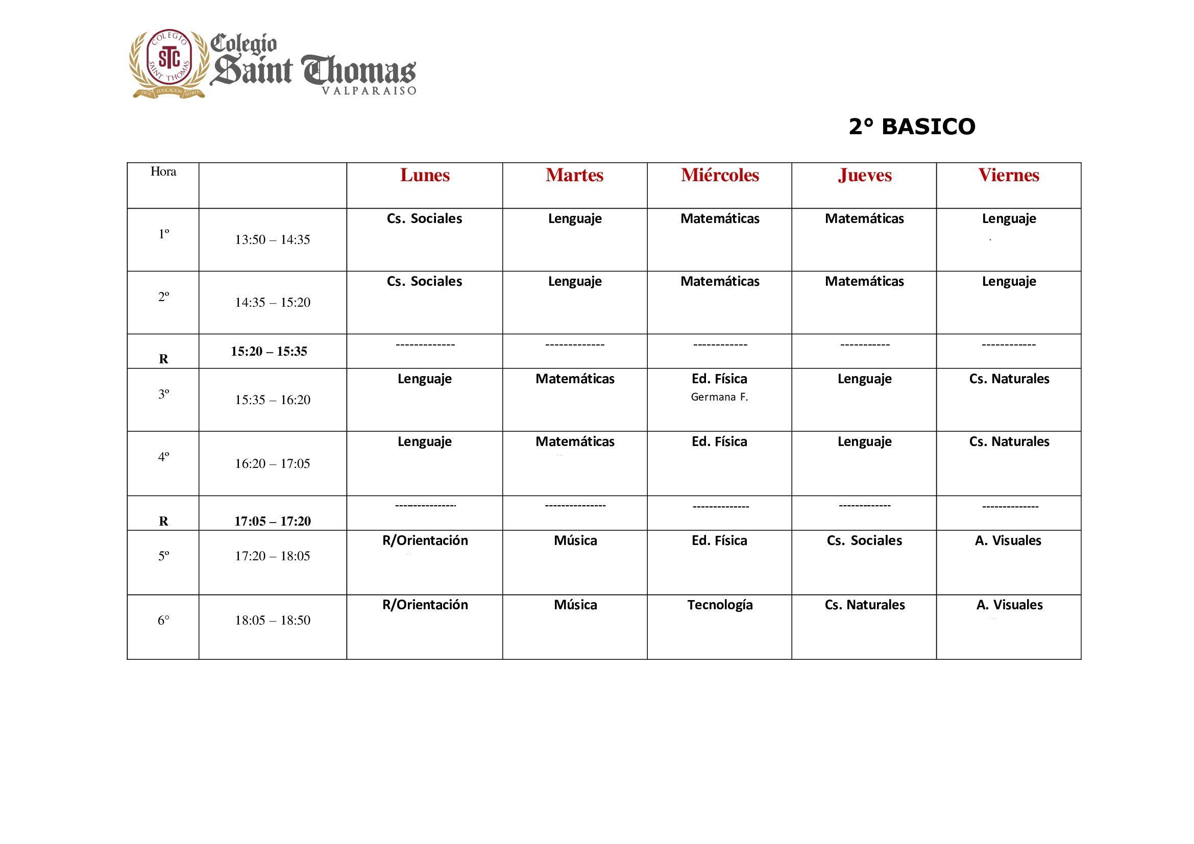 Horario 2° Básico