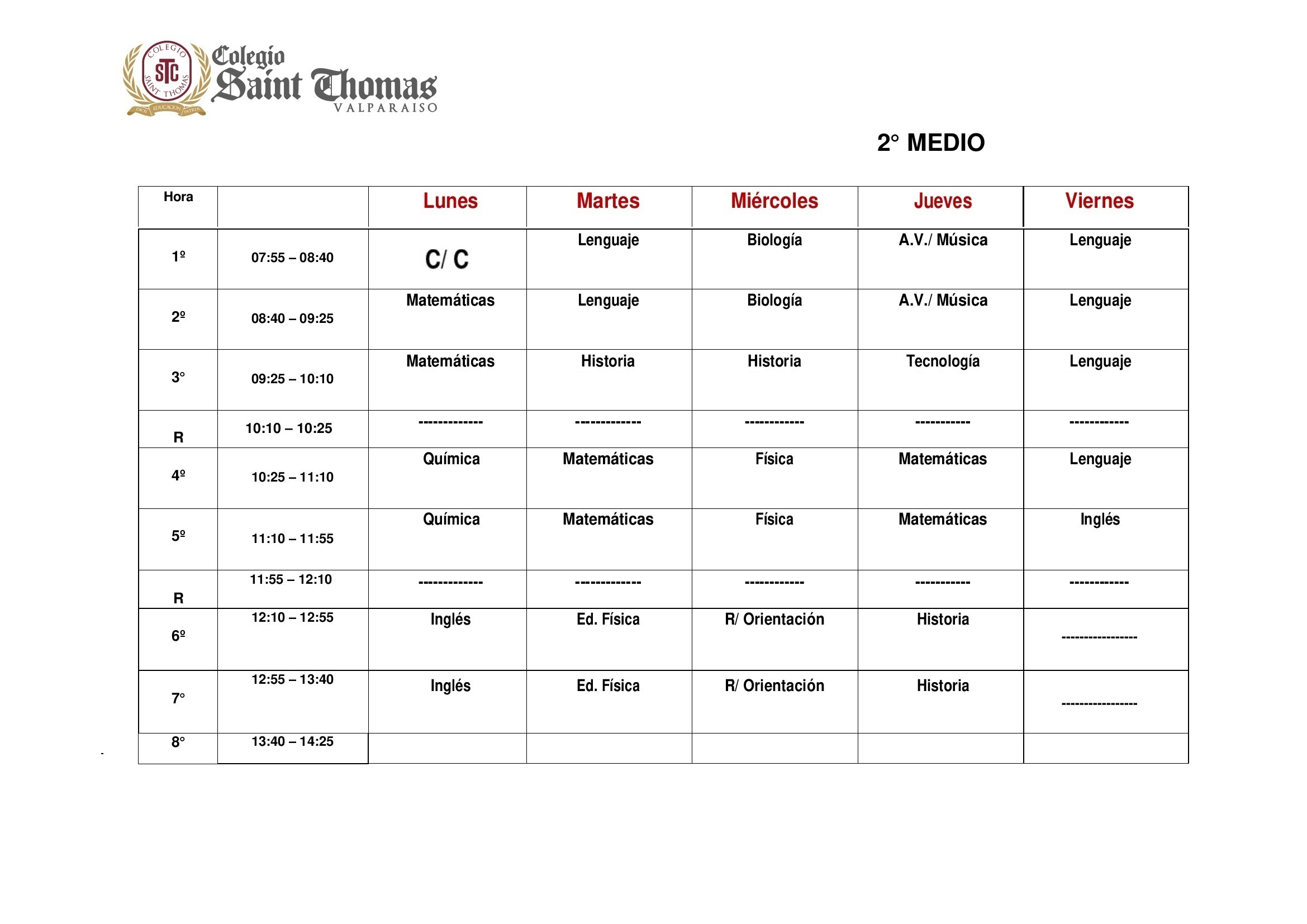 Horario II Medio