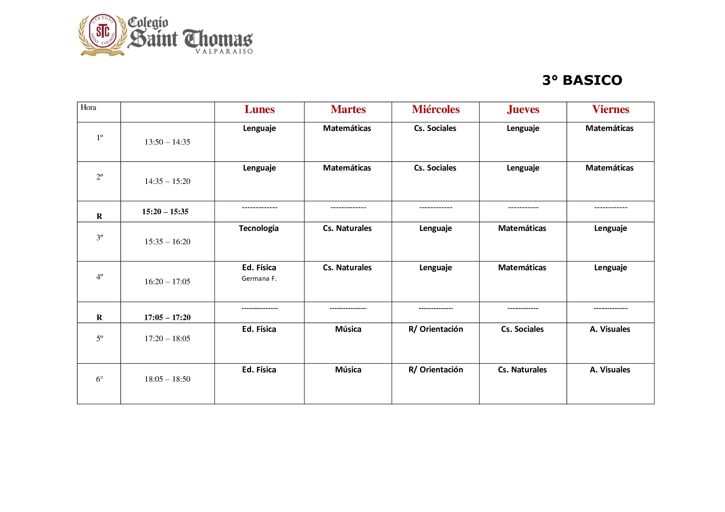 Horario 3° Básico