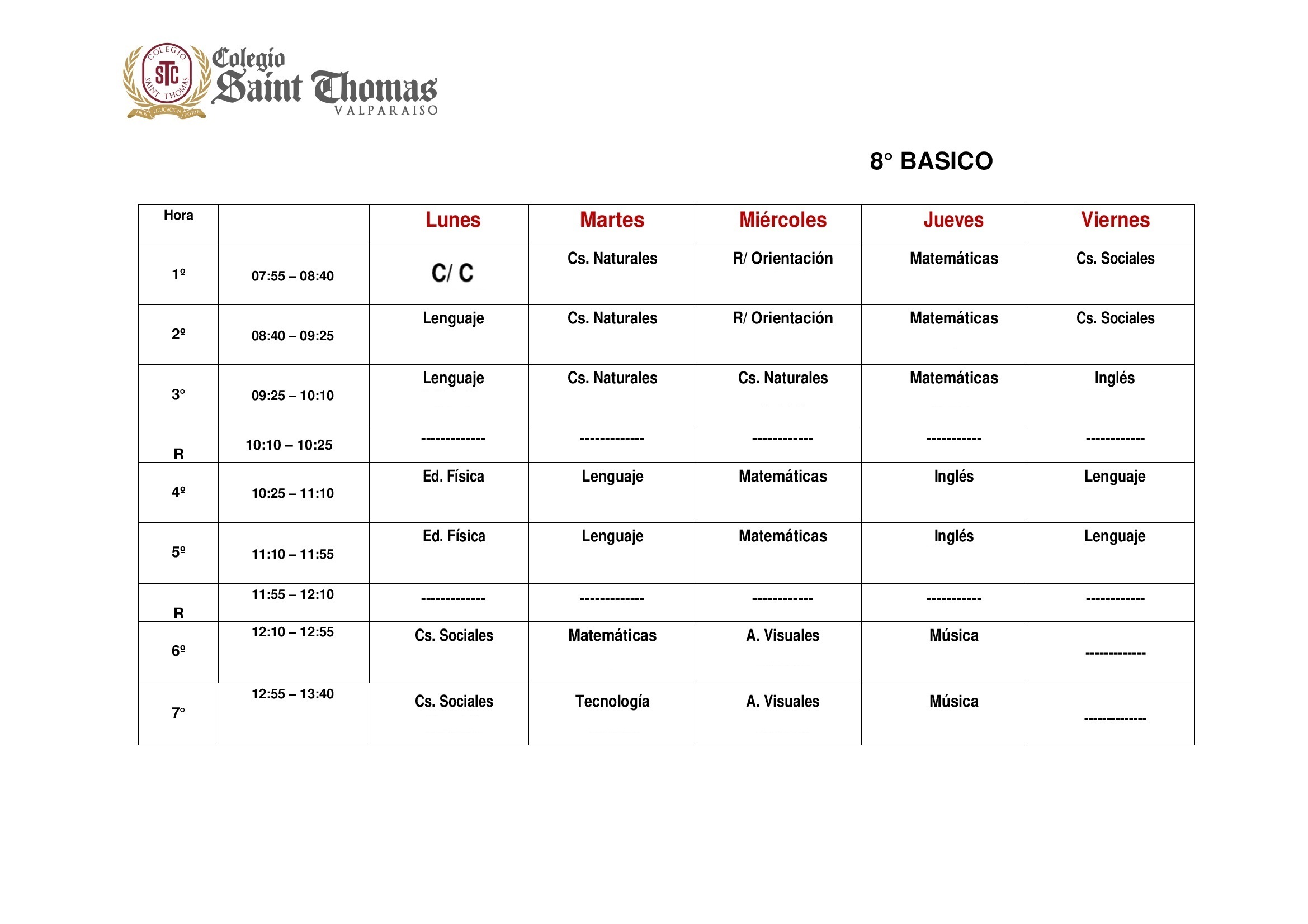 Horario 8° Básico