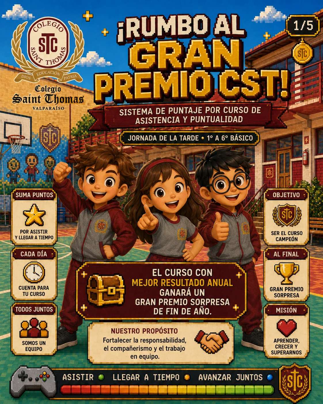 Afiche Gran Premio CST, sistema de puntos por curso para la jornada de la tarde