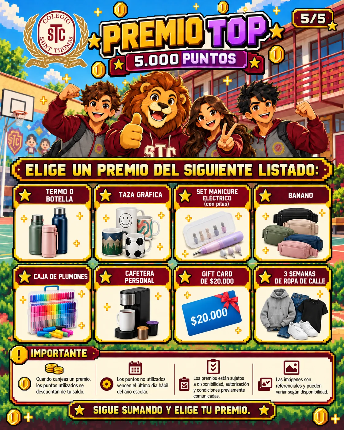 Catálogo de premios top de 5000 puntos